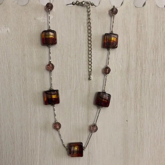 Square Bead Accent Necklace Silver Tone - Picture 2 of 4